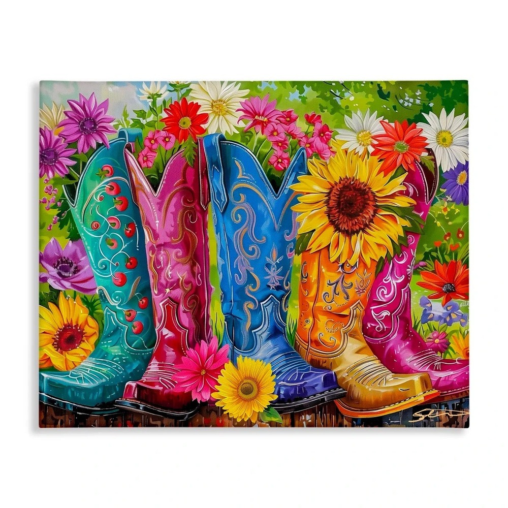 Floral Sunflowers Daisies Garden Cowboy Cowgirl Boots 1000 Piece Jigsaw Puzzle‎